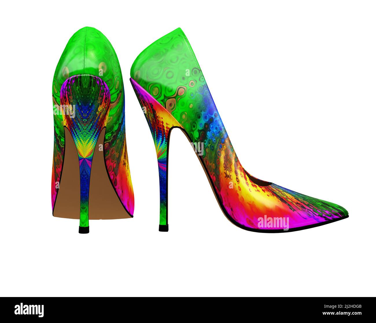 woman footwear, multicolored high heels shoes, 3d illustration, Stock Photo