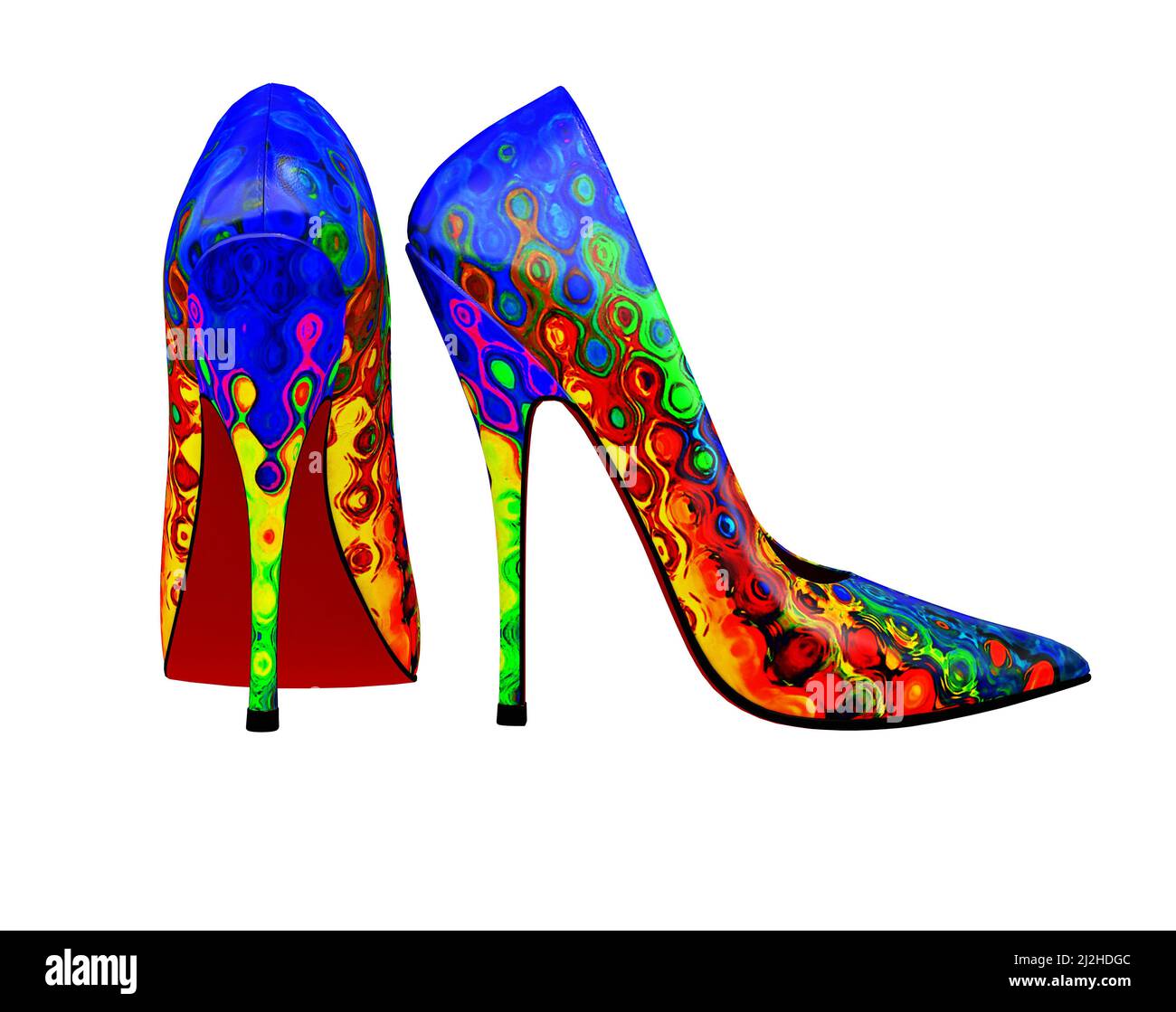 woman footwear, multicolored high heels shoes, 3d illustration, Stock Photo