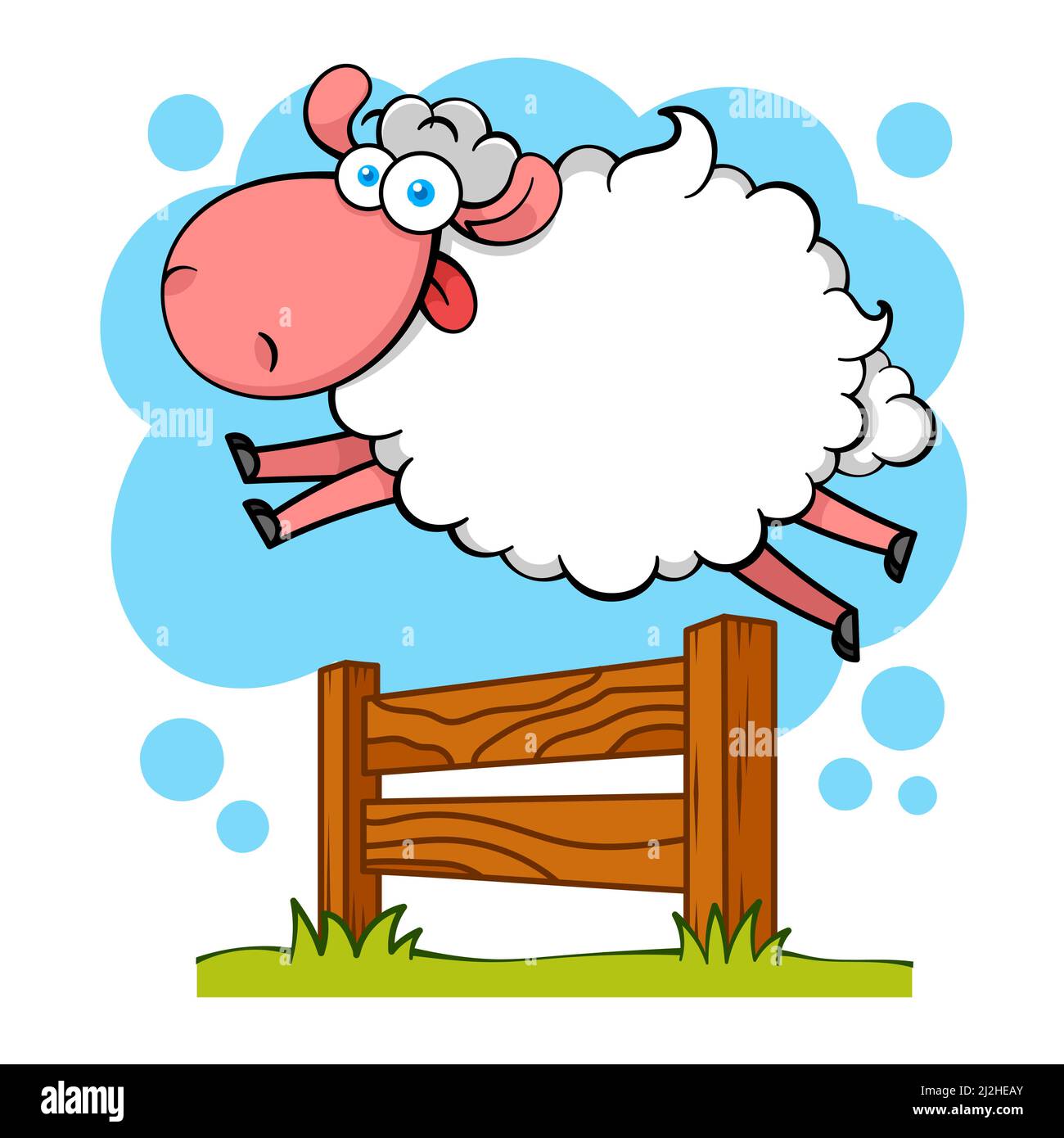 Funny Cartoon Sheep Jumping The Fence Stock Vector