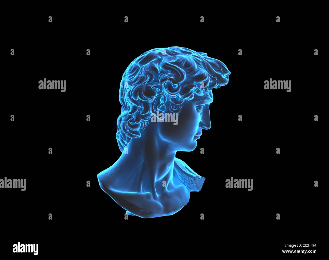 Transparent Hologram of Michelangelo head old classic historian statue