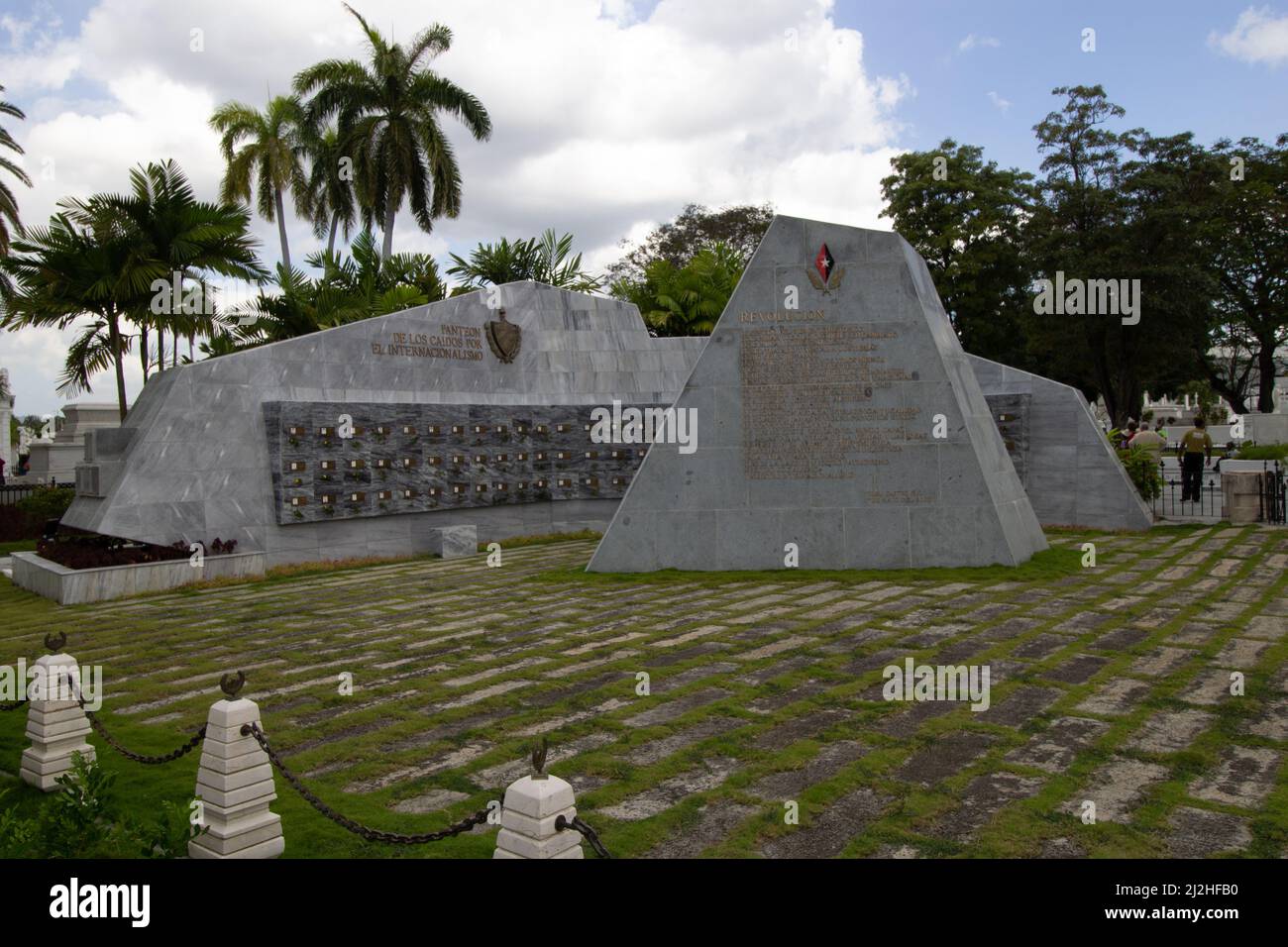 SANTIAGO DE CUBA, CUBA - FEBRUARY 23; 2019 changing the guard at the Santa Ifigenia Cemetery  with Fidel's and other monuments Stock Photo