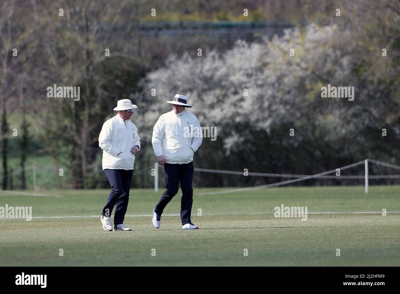 The umpires take to the field during Middlesex CCC vs Essex CCC
