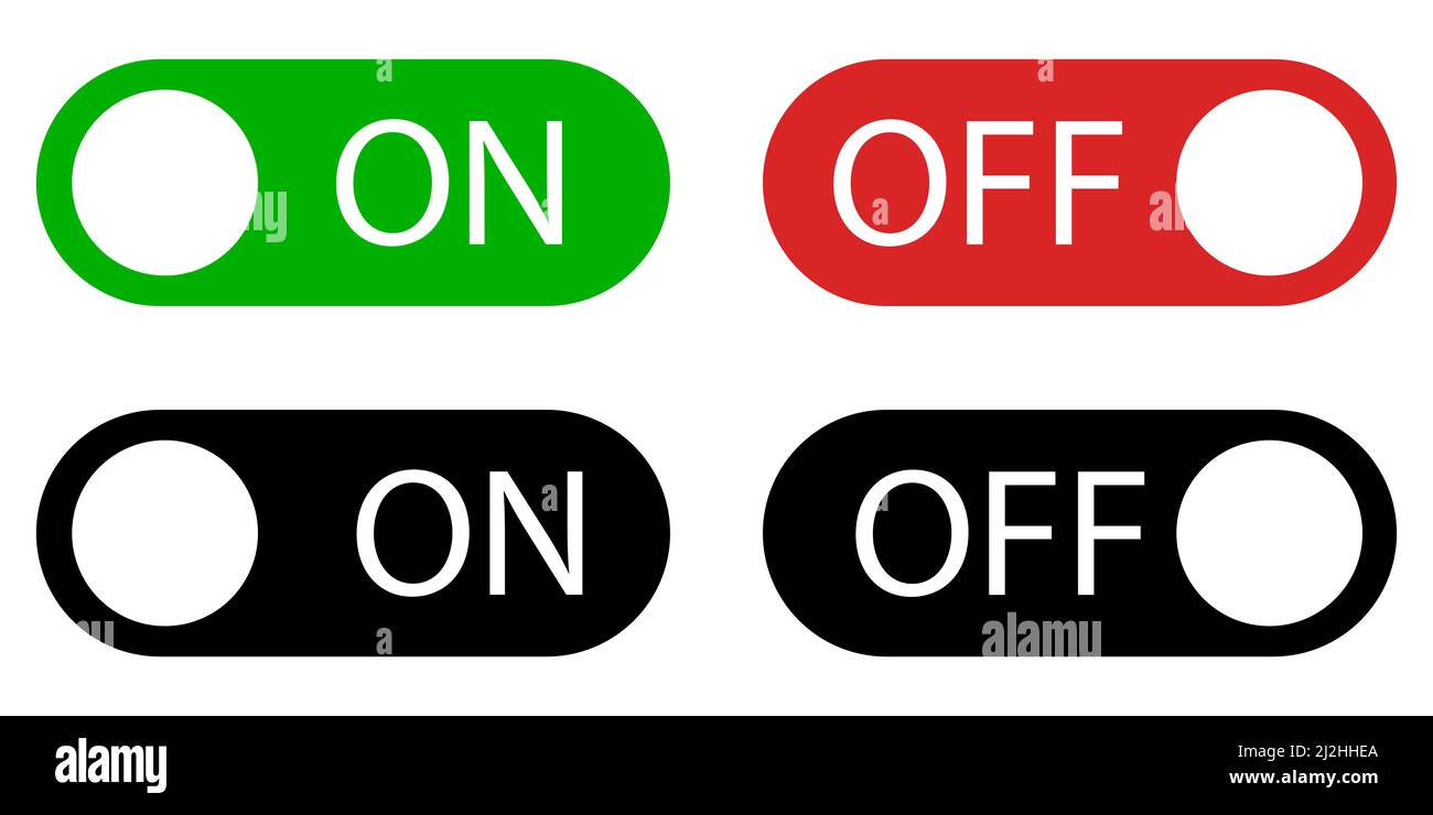 Flat icon On and Off Toggle switch button sign. Red, green and black ...