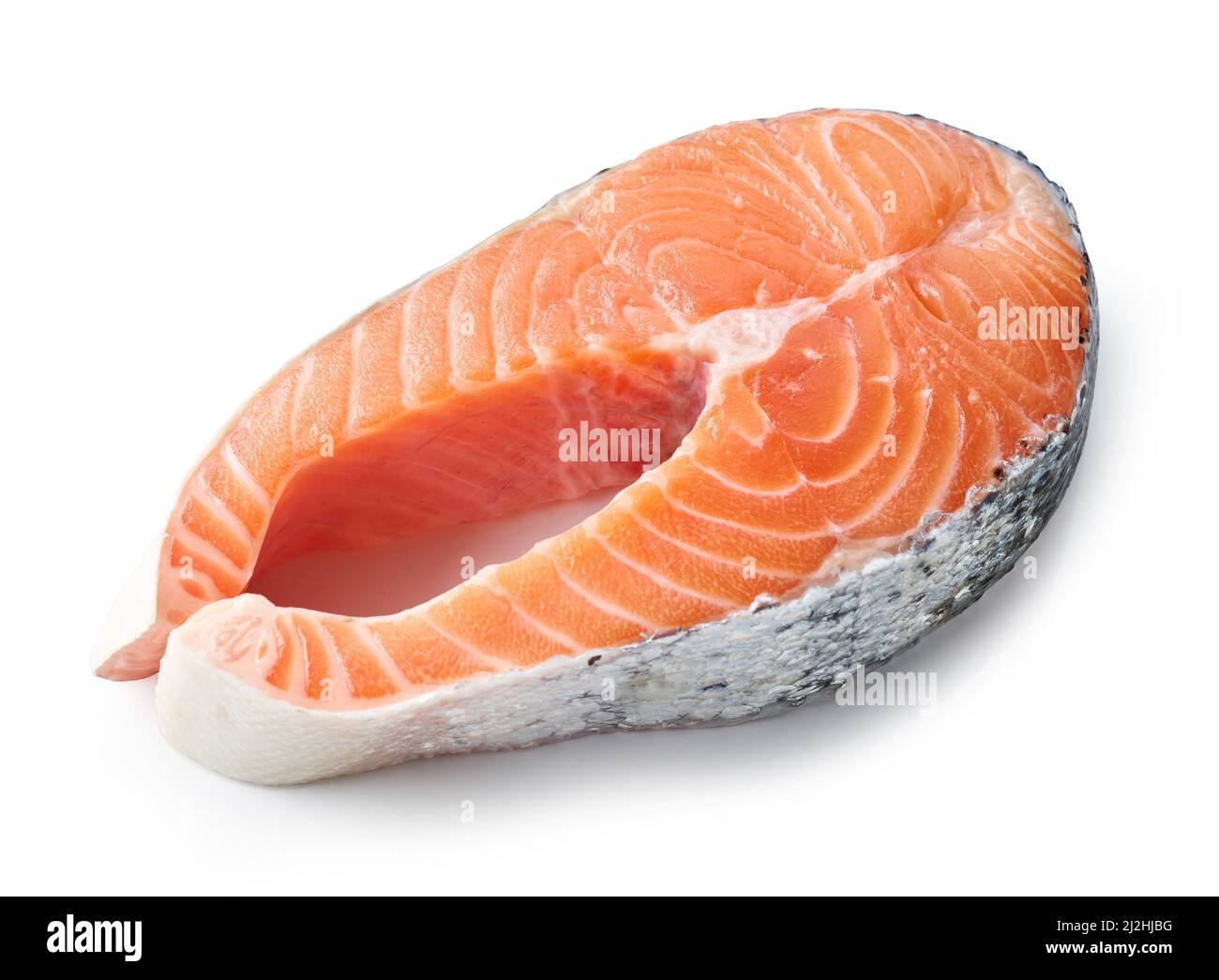 fresh raw salmon steak isolated on white background, top view Stock ...