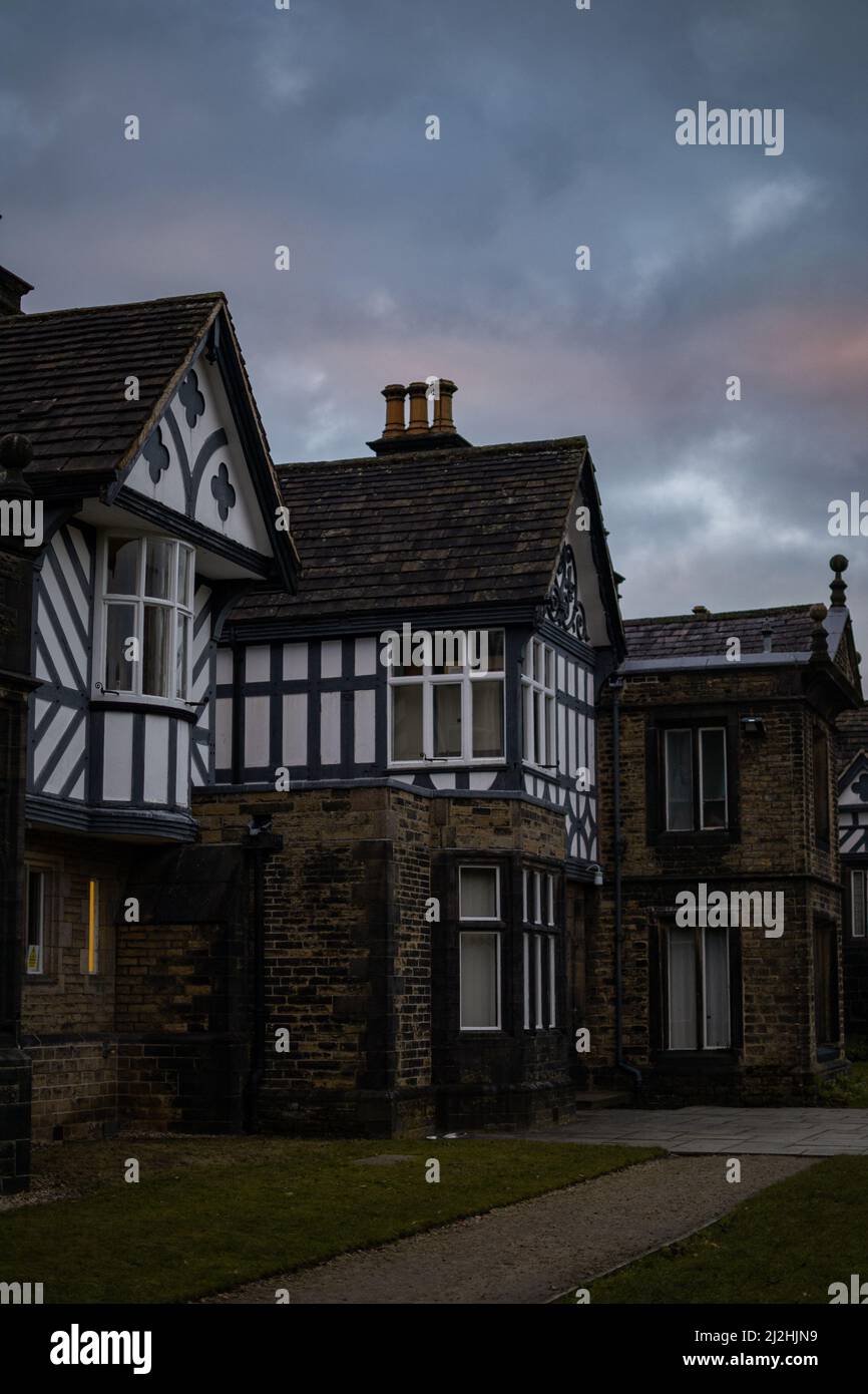 Smithills Hall, Bolton, United Kingdom with a beautiful evening sky. Stock Photo