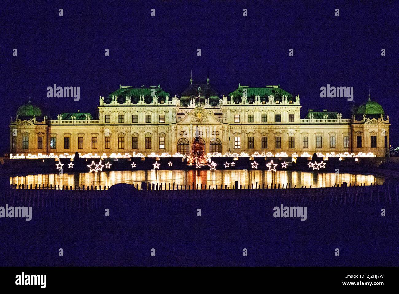 Upper Belvedere at Night, Vienna, Austria, December 11, 2019. Stock Photo