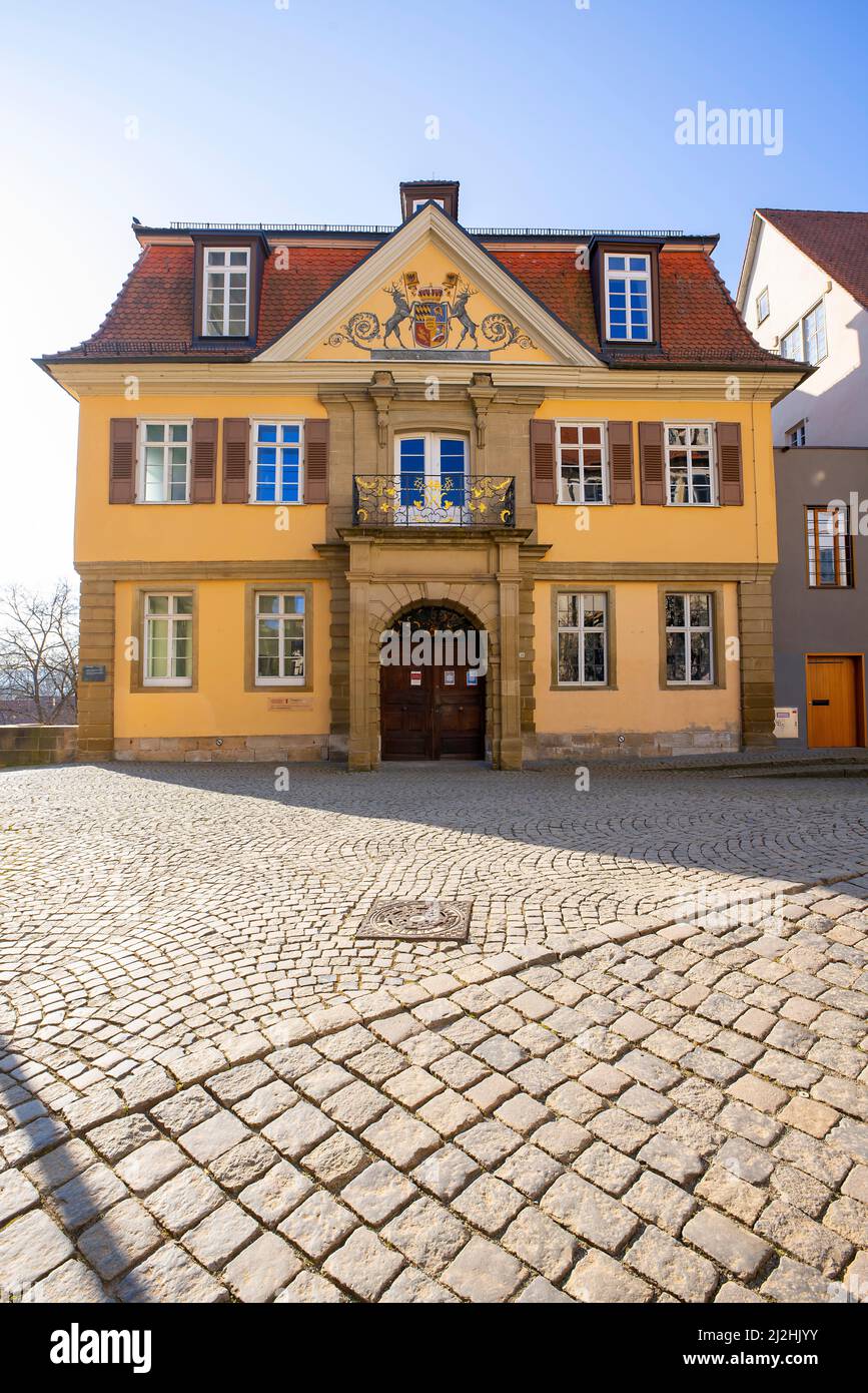 Old University Assembly Hall (Alte Aula) in Tübingen old town from Neckar river shore. Baden-Württemberg, Germany. Stock Photo