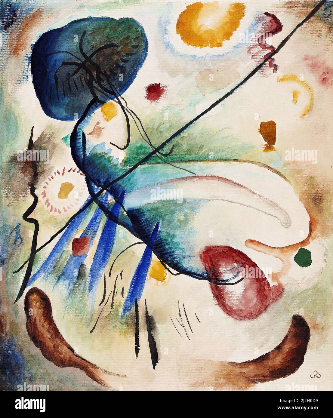 Painting by Wassily Kandinsky, 1910s. Aquarell mit Strich (1912) - Watercolor with line. Stock Photo
