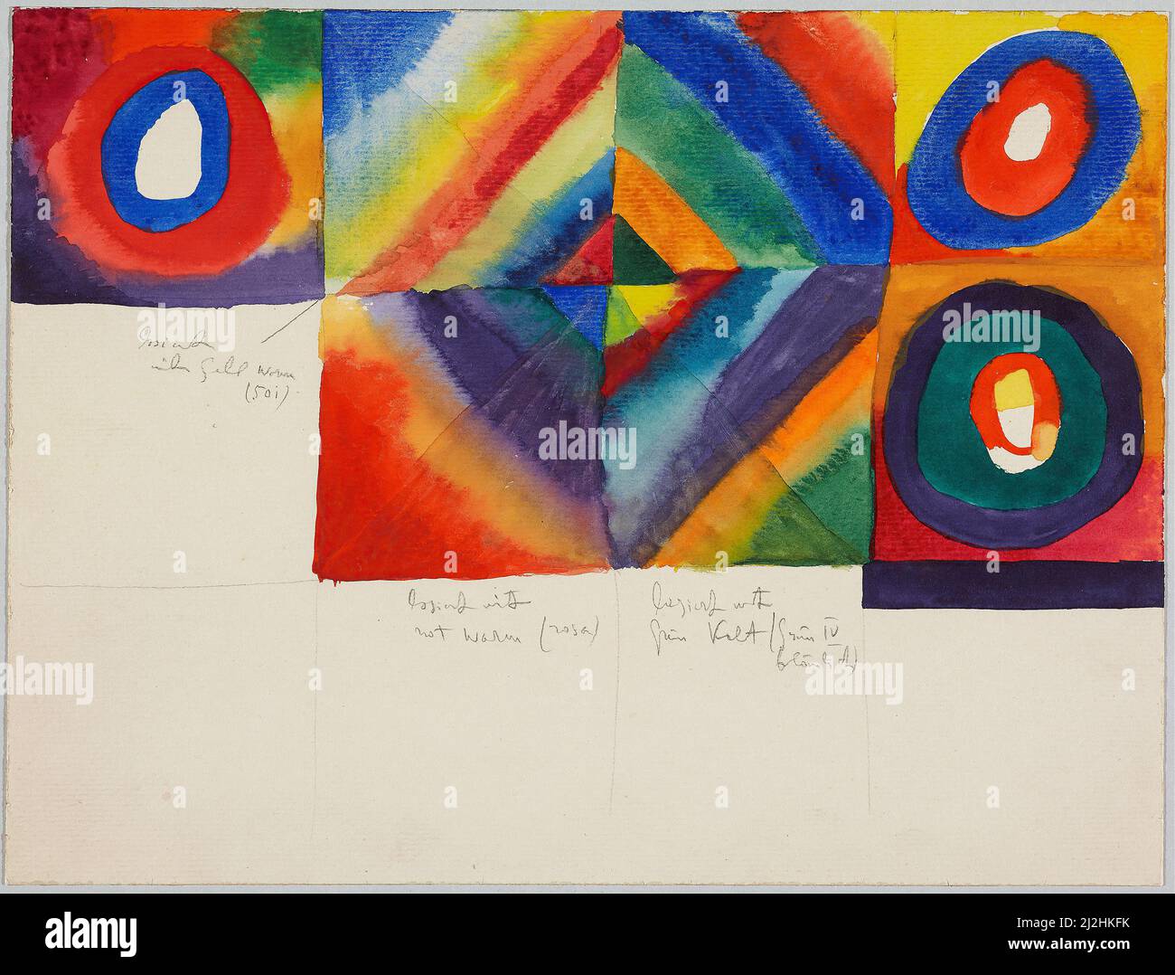 Painting by Wassily Kandinsky, 1910s. Color studies with information on painting technique (1913). Squares with Concentric Circles sketch. Stock Photo