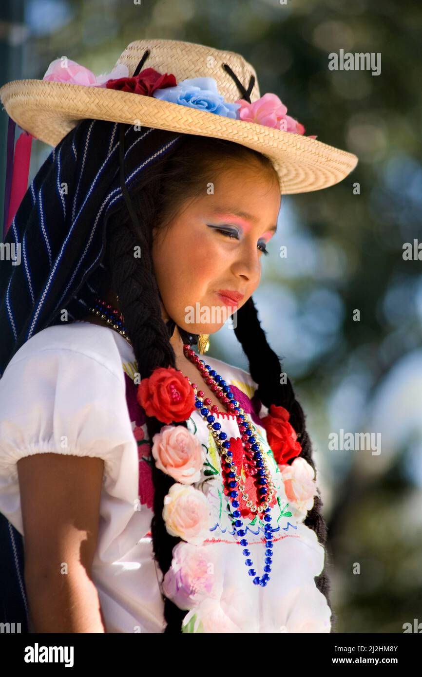 Young girl folkloric dancing at a Cinco de Mayo festival Stock Photo