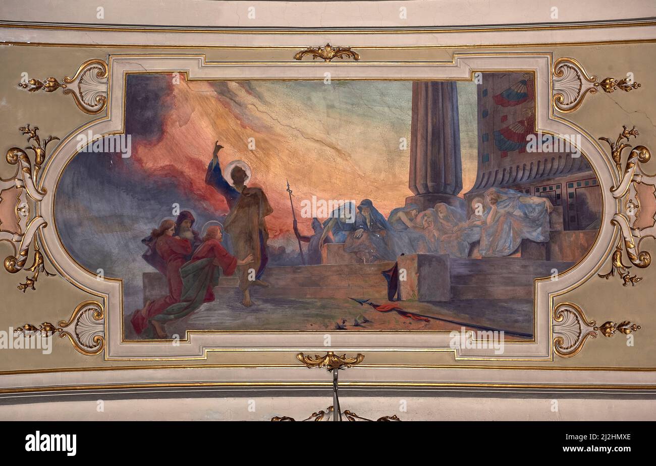 Preaching of St. Peter   - fresco  - Ponziano Loverini  - 1911 - Verdello (Bg), Italy, church of St. Peter and St. Paul Stock Photo