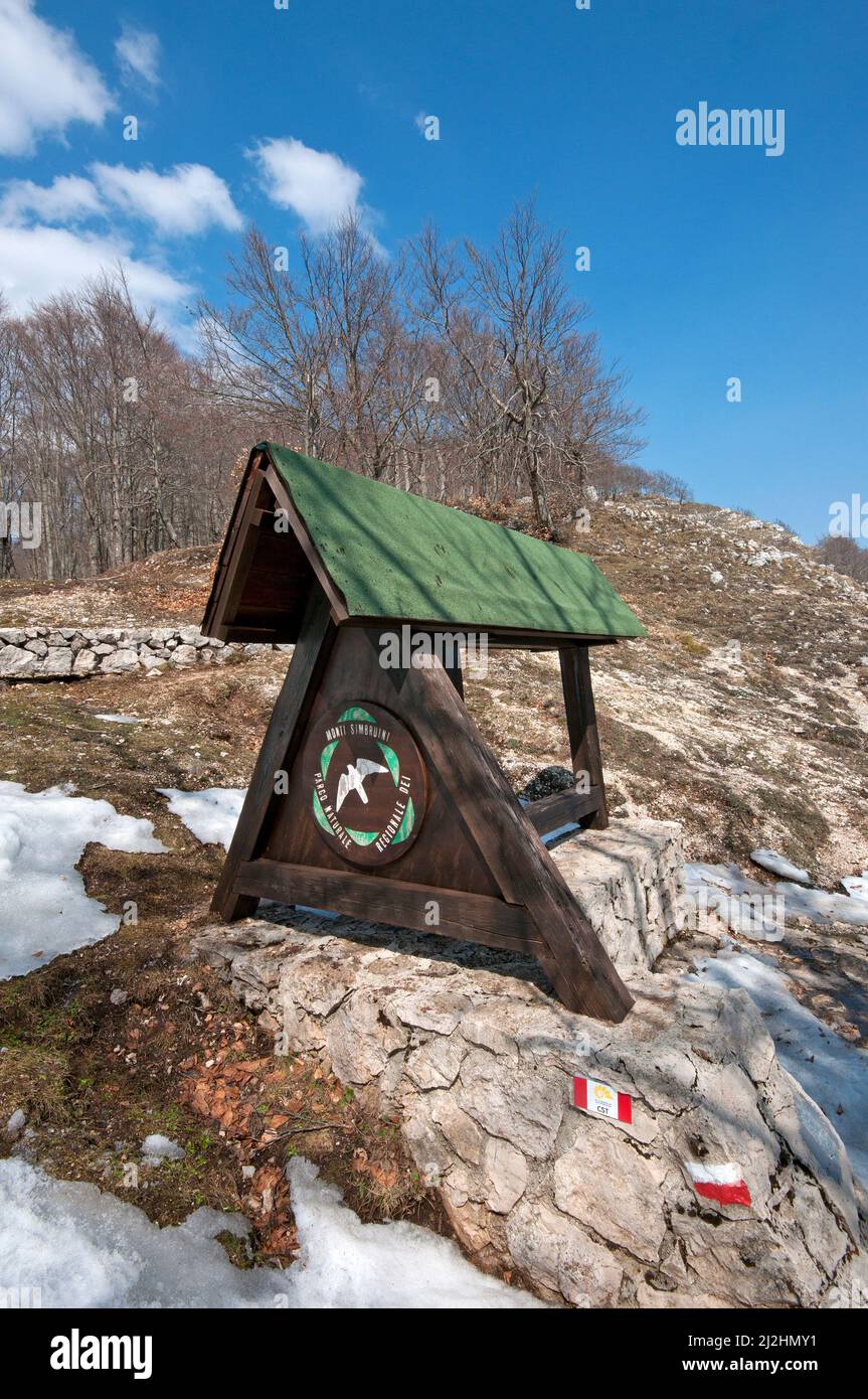 Monte Autore Sign with logo of Simbruini Mountains Regional Park, Monte Autore ...