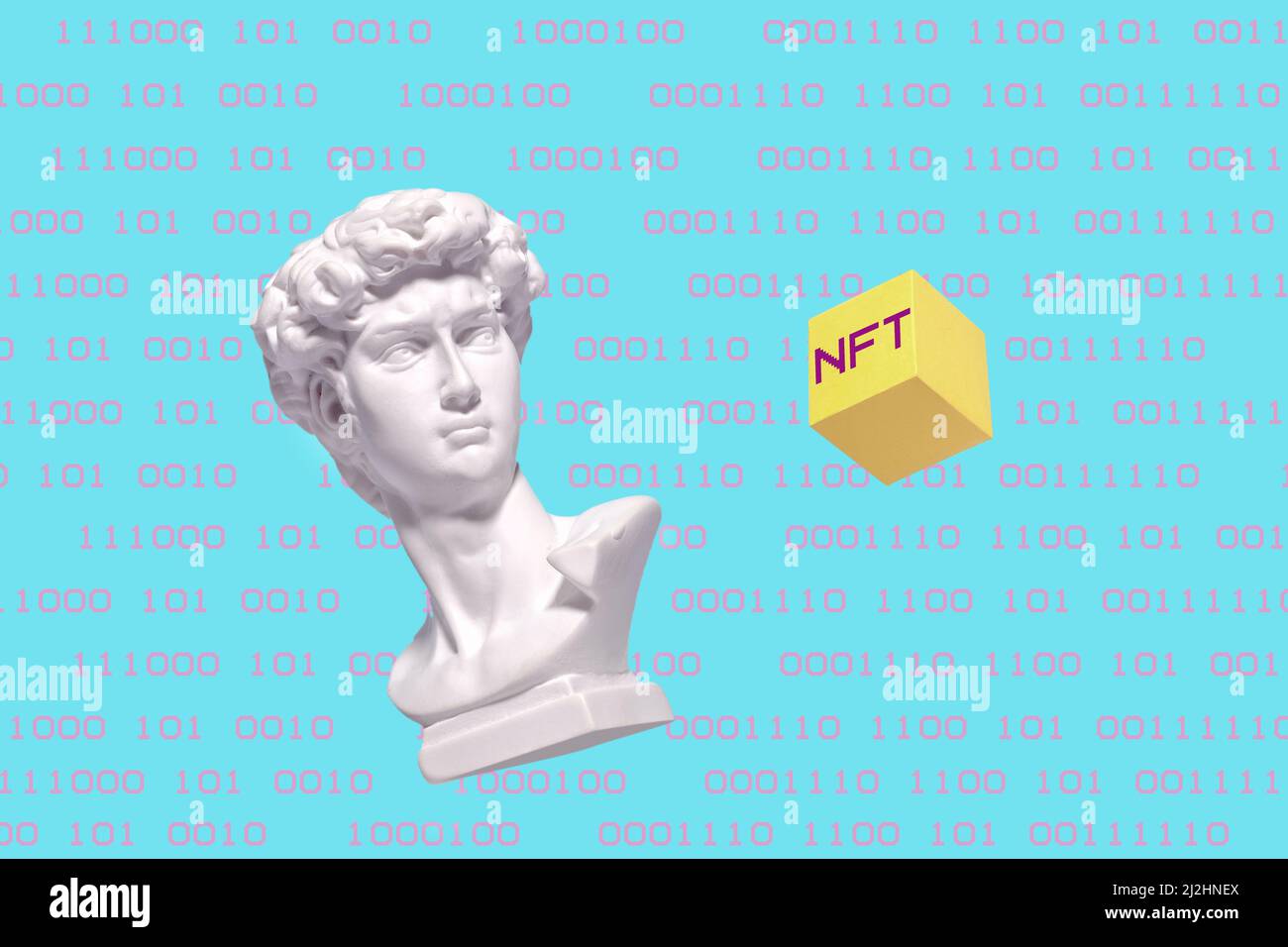 https://c8.alamy.com/comp/2J2HNEX/statue-of-a-bust-of-roman-david-and-cryptocurrency-nft-and-coding-minimal-concept-of-blockchain-and-art-2J2HNEX.jpg