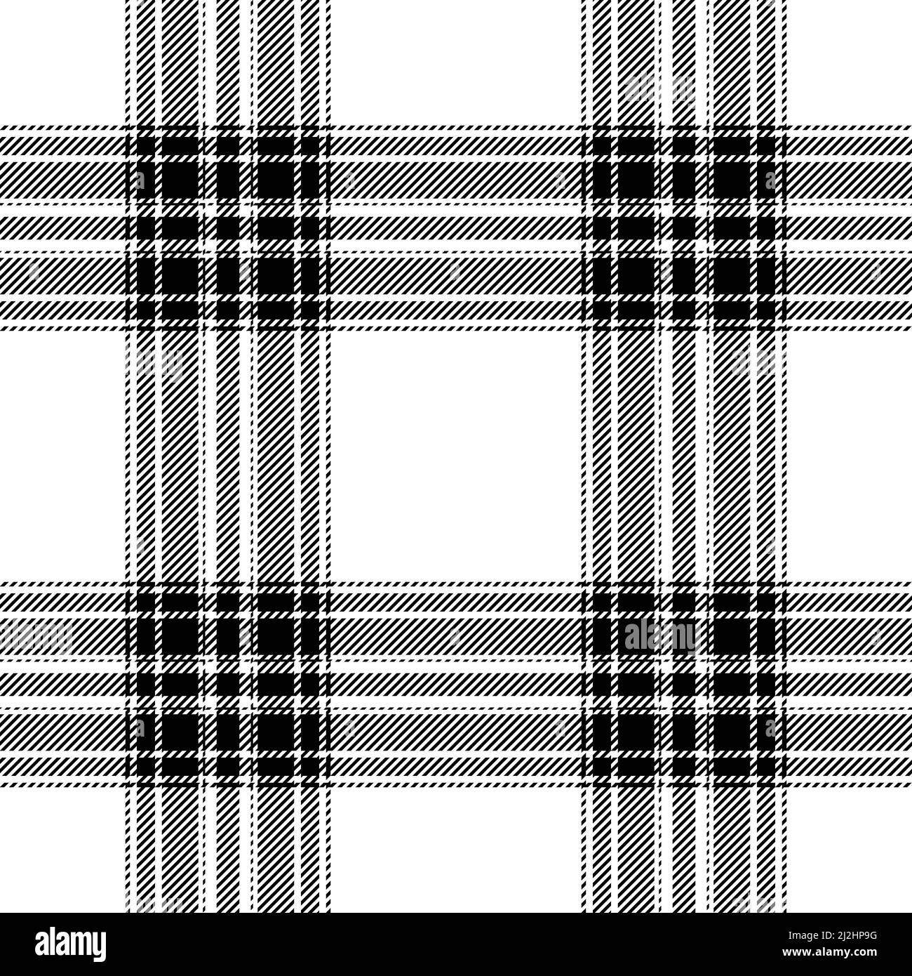Plaid seamless pattern in black and white. Check fabric texture. Vector