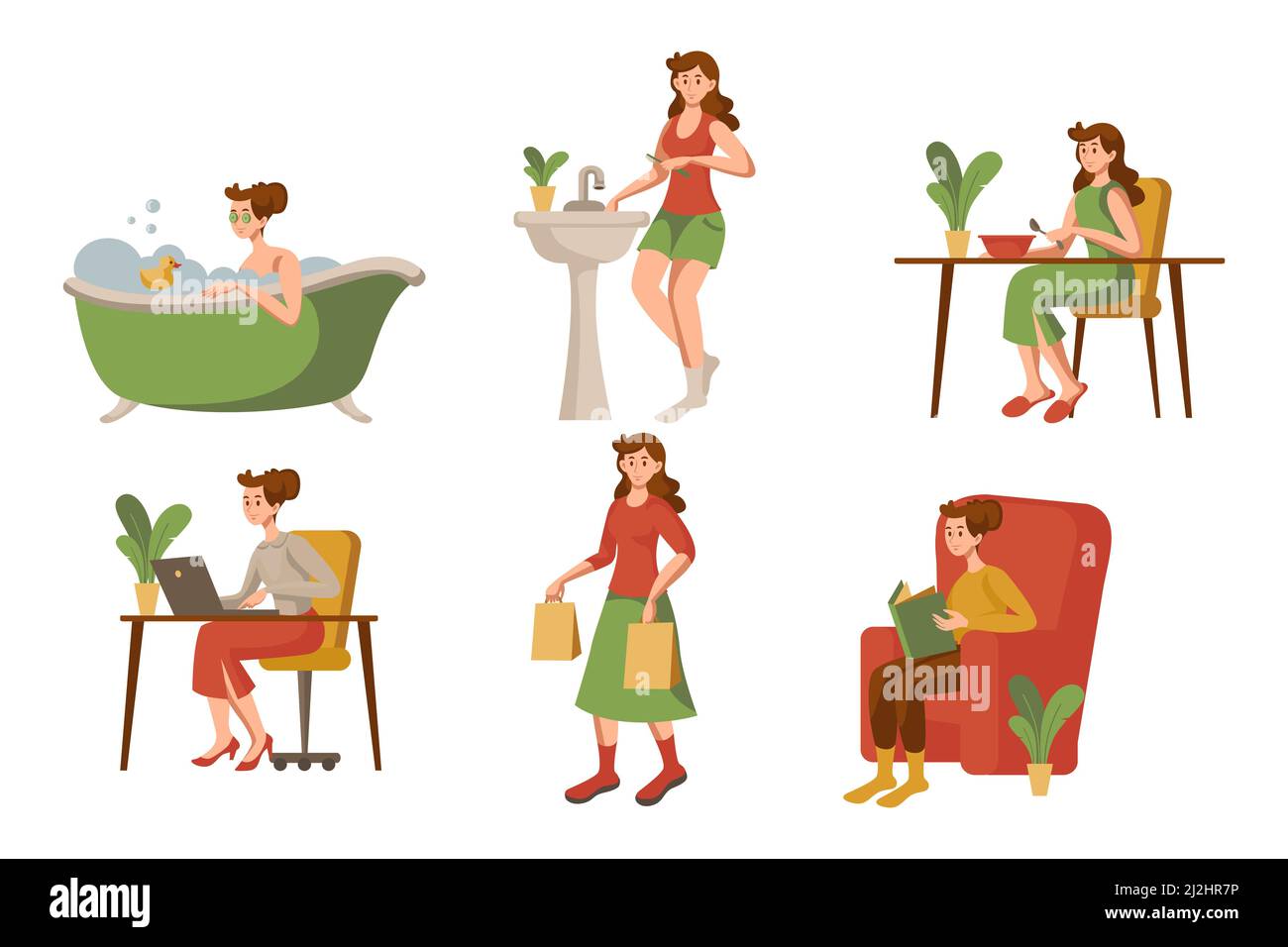 Daily life of working woman vector illustrations set. Everyday life of ...