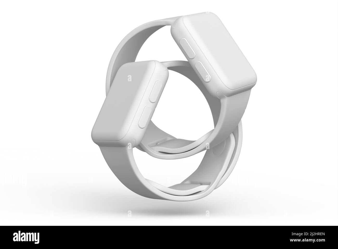 Set of monochrome smart watches with white strap isolated on white ...