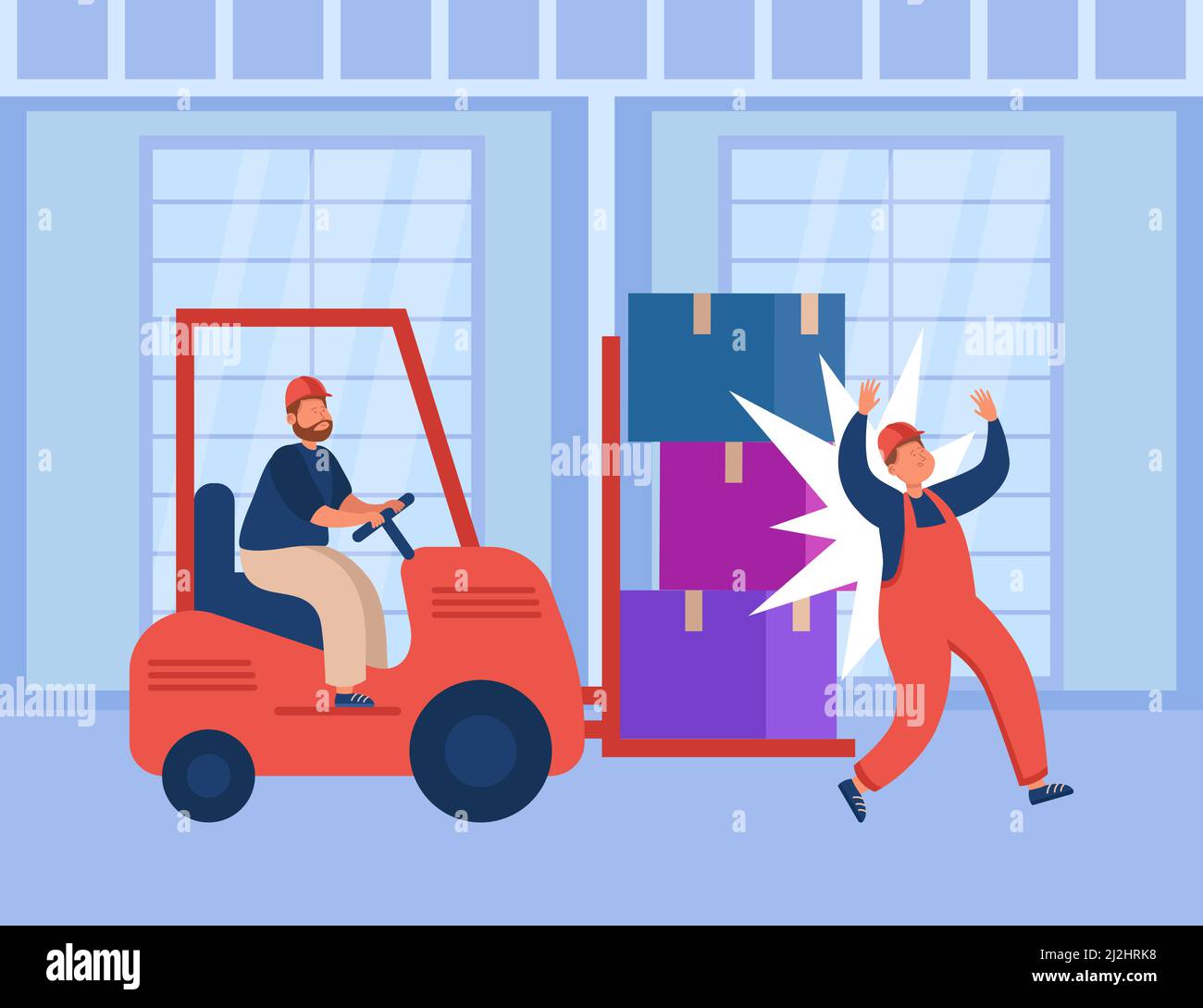 Factory accident with worker in warehouse. Injured male employee from