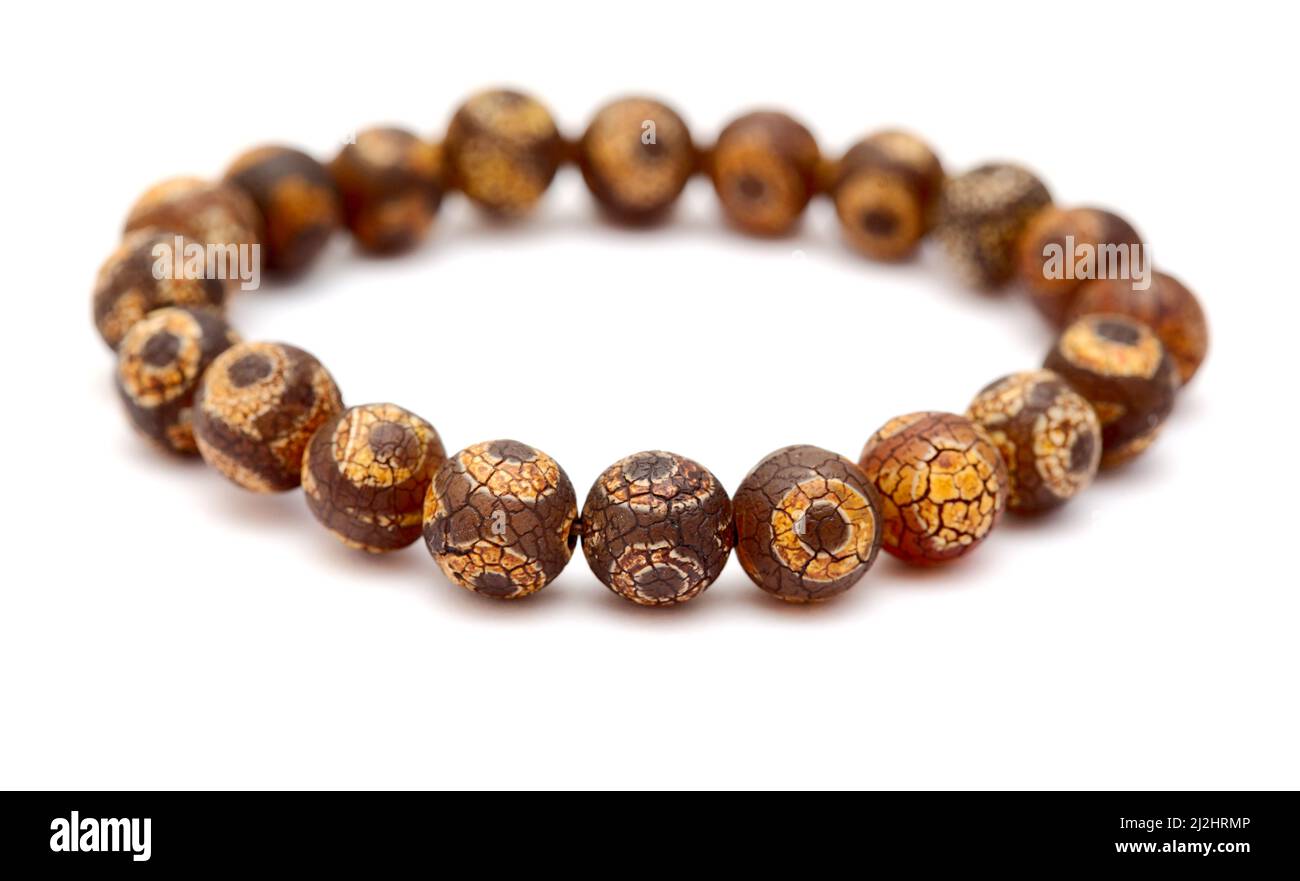 Tibetan style agate beads bracelet isolated on white background Stock Photo
