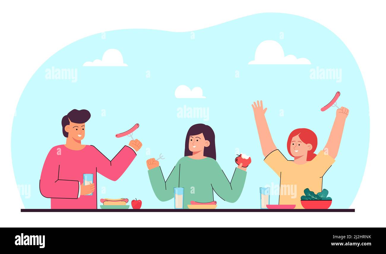 Friends having lunch, dinner or breakfast together at restaurants outdoor  room. Cartoon children eating meal flat vector illustration. Food,  friendshi Stock Vector Image & Art - Alamy