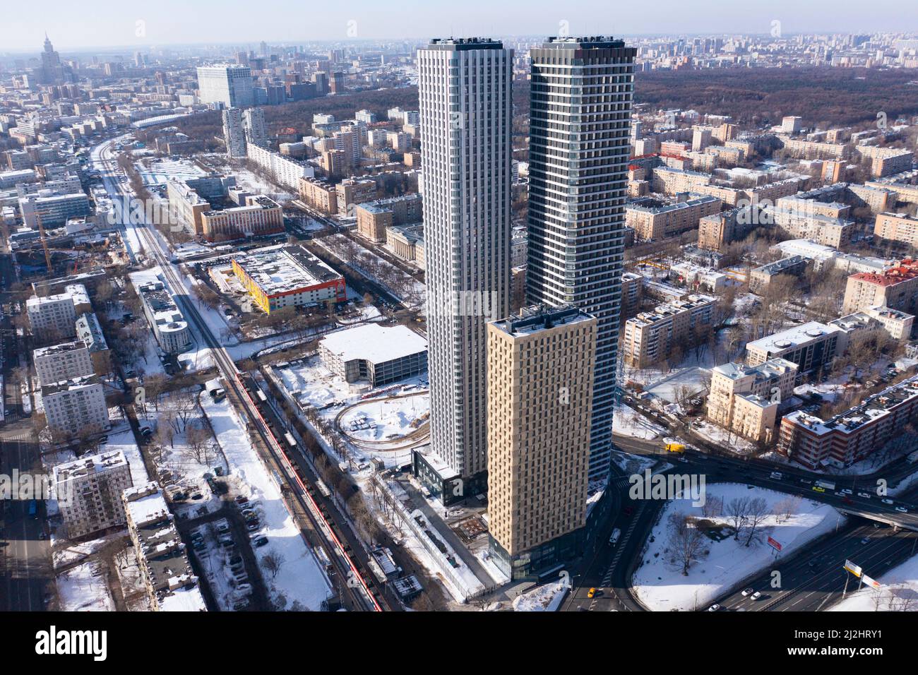 Russia, Moscow, 2022: aerial drone view of skyscrapers near Dmitrovskaya  and Khlebozavod Stock Photo - Alamy