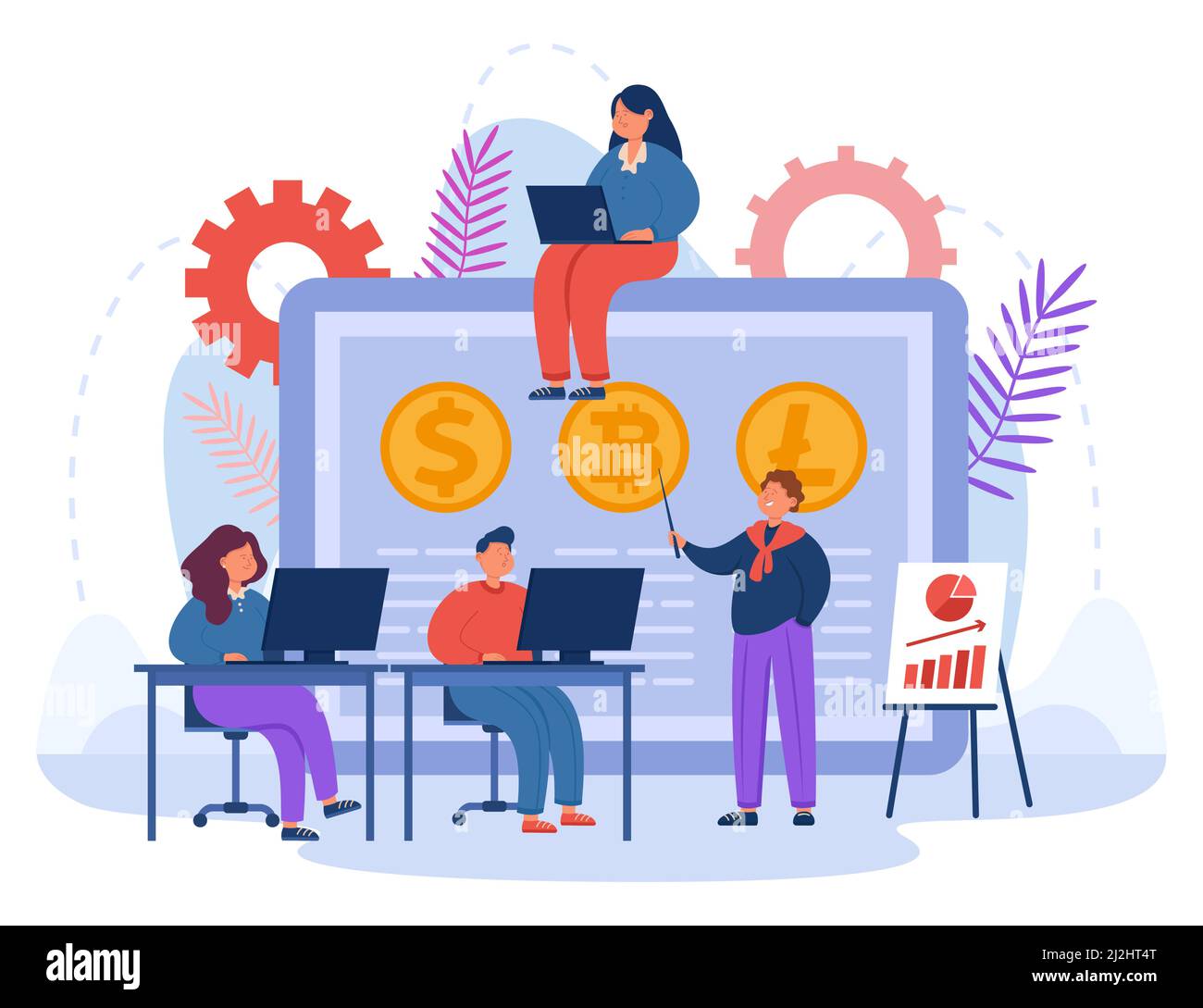 Financial literacy education flat vector illustration. Young people learning  how to trade cryptocurrency at trading courses. Business, finance, tradin  Stock Vector Image & Art - Alamy