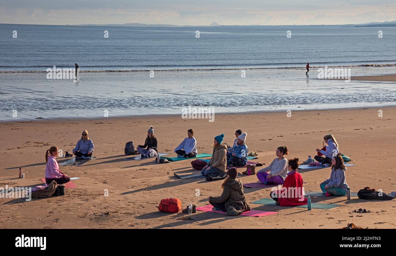 Portobello, Edinburgh Scotland, UK. 2nd April 2022. first beach Yoga