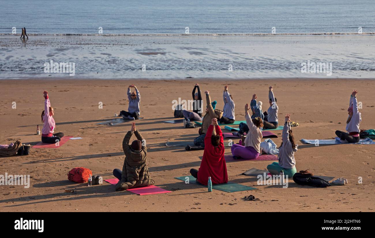 Portobello, Edinburgh Scotland, UK. 2nd April 2022. first beach Yoga