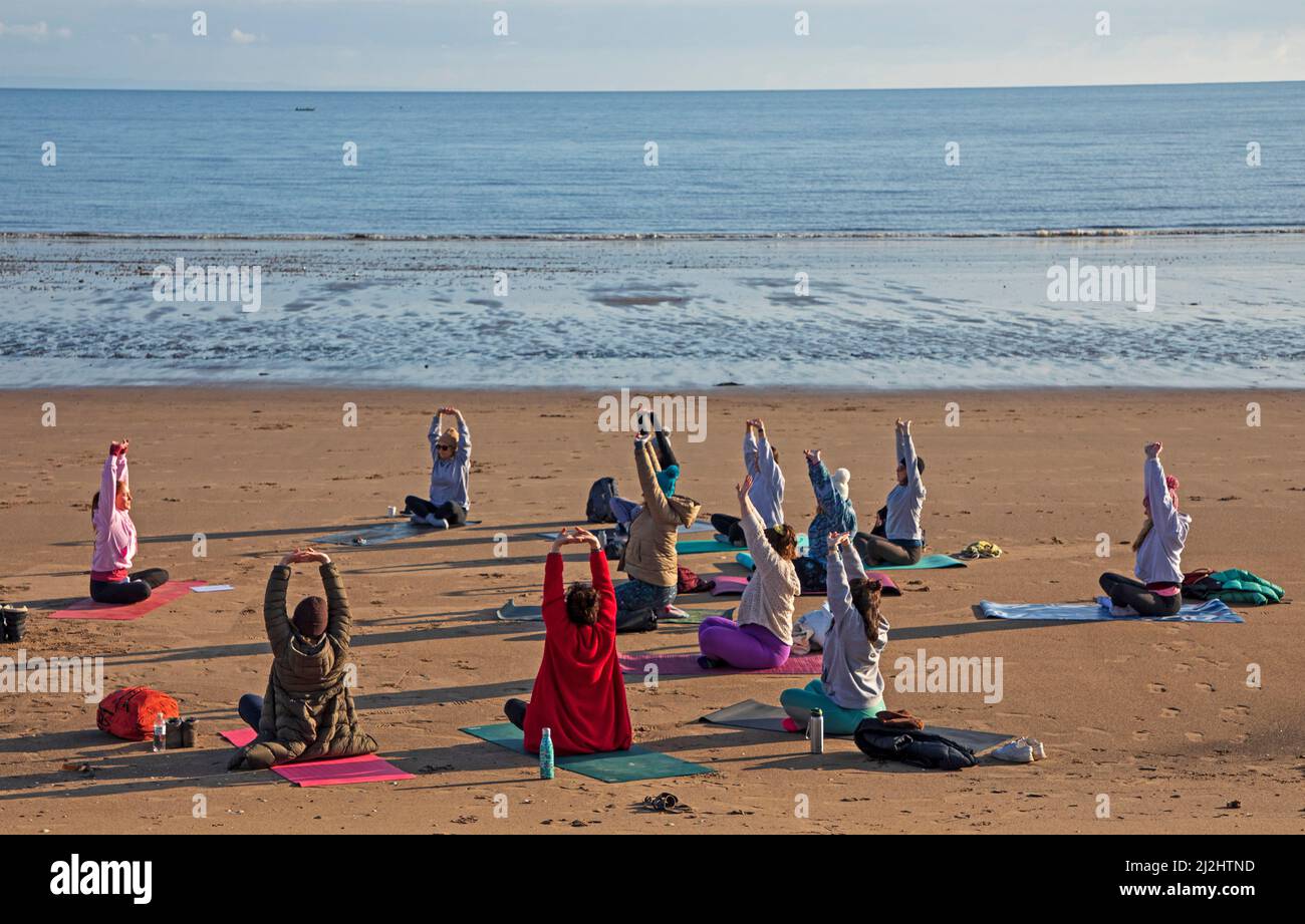Portobello, Edinburgh Scotland, UK. 2nd April 2022. first beach Yoga