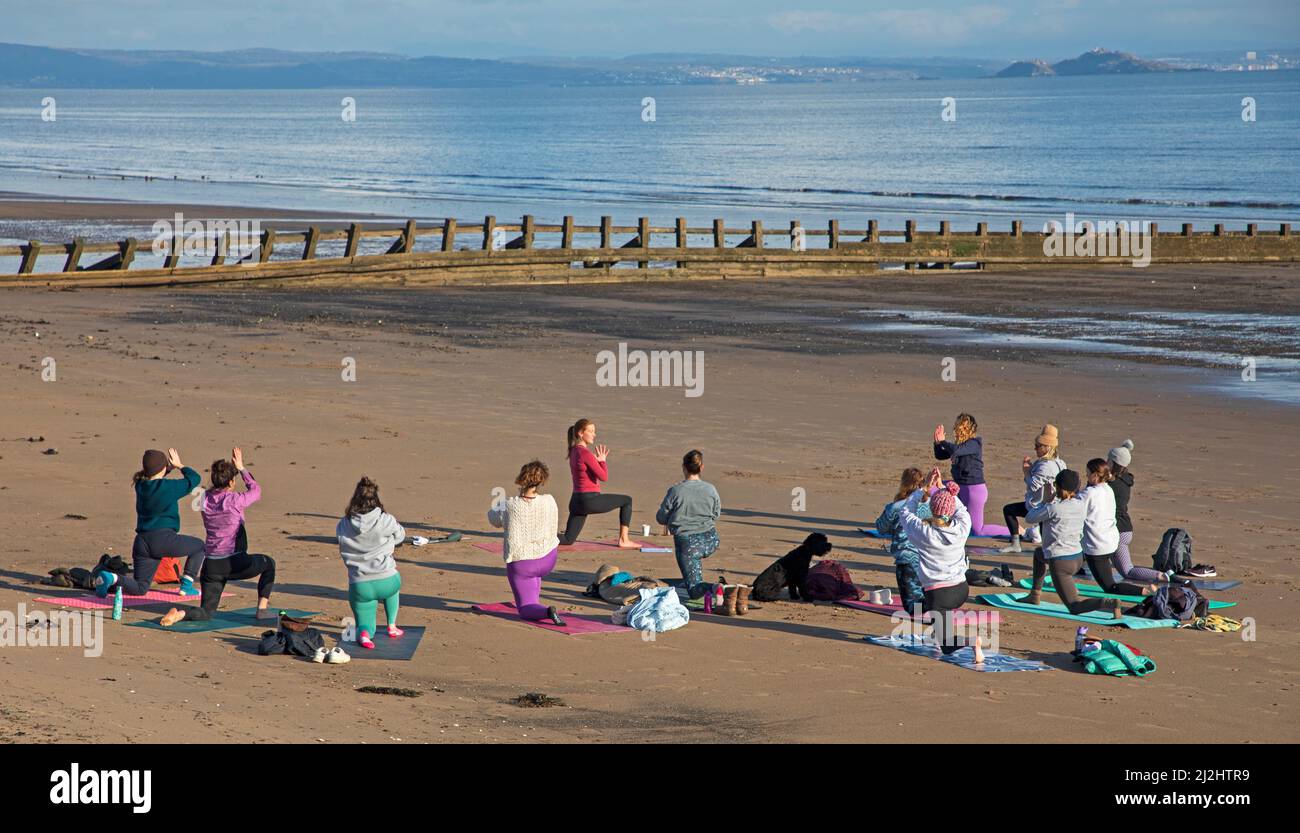 Portobello, Edinburgh Scotland, UK. 2nd April 2022. first beach Yoga
