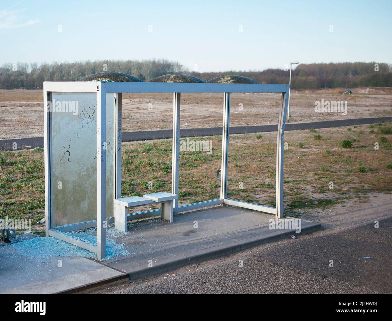Demolished bus stop in Almere, The Netherlands Stock Photo