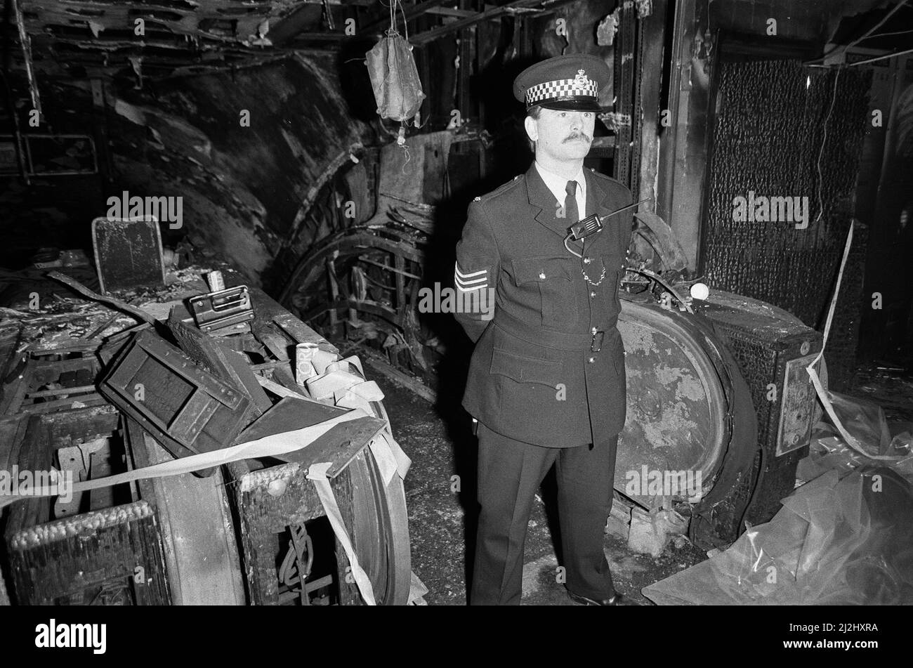 Aftermath of the fatal fire at King's Cross St Pancras tube station. 31 people died in the tragedy, which was most probably by a lit match being dropped onto the escalator.  20th November 1987. Stock Photo