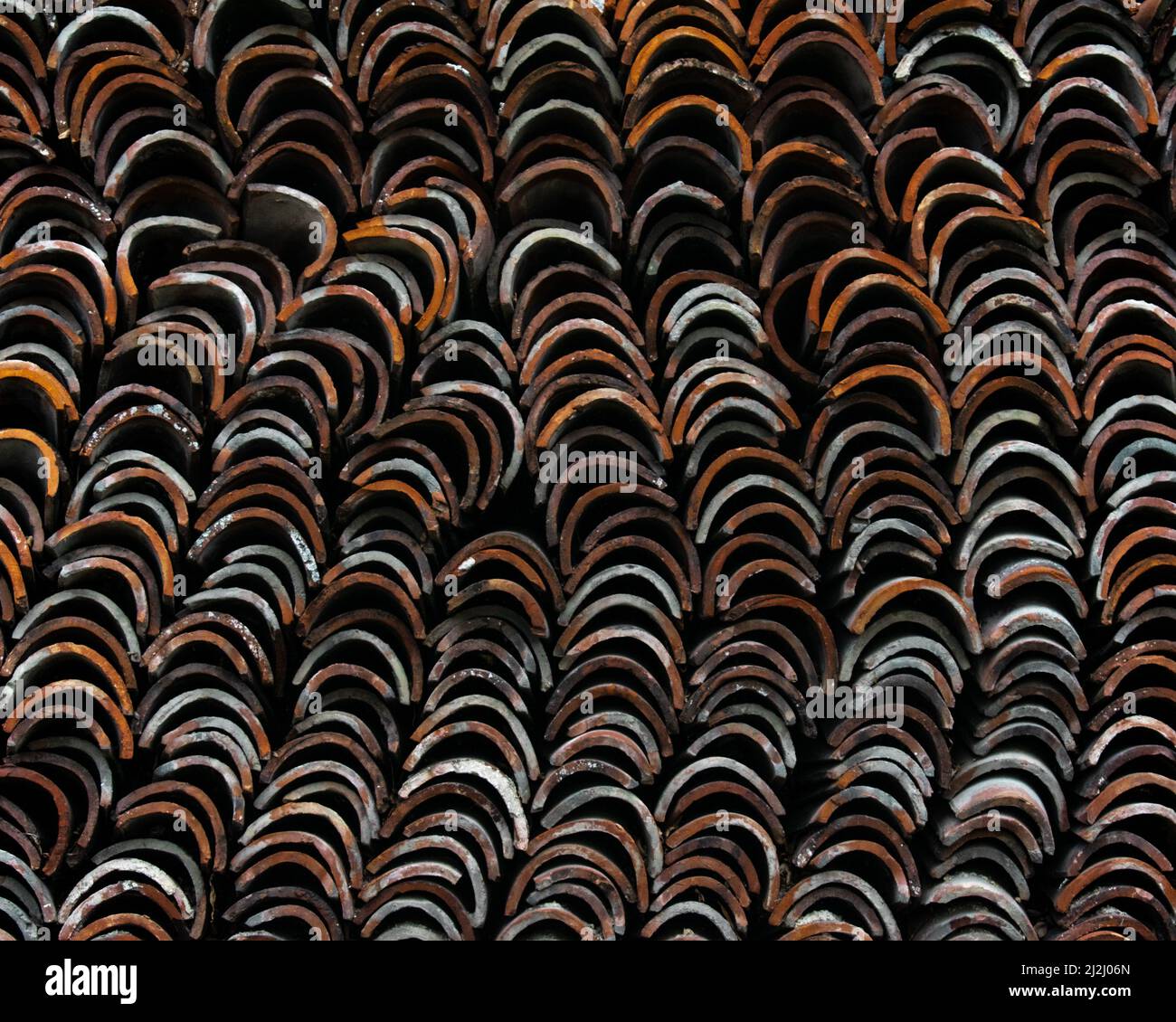 a closeup shot of olf vintage roof tiles Stock Photo