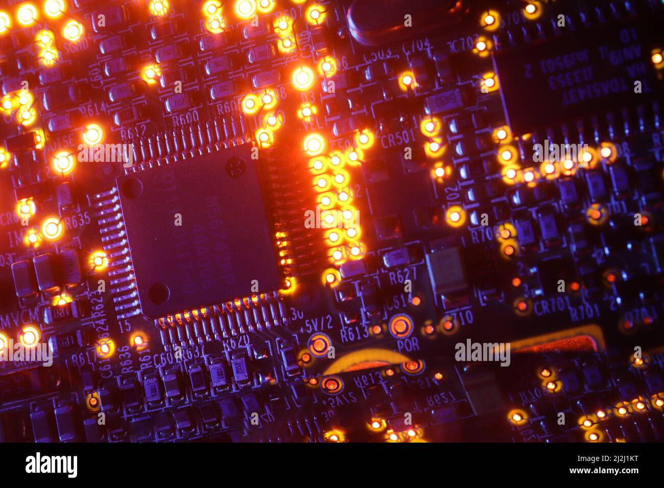 Computer Microchips and Processors on Electronic circuit board. Computer  hardware technology. Abstract technology microelectronics concept  background Stock Photo - Alamy