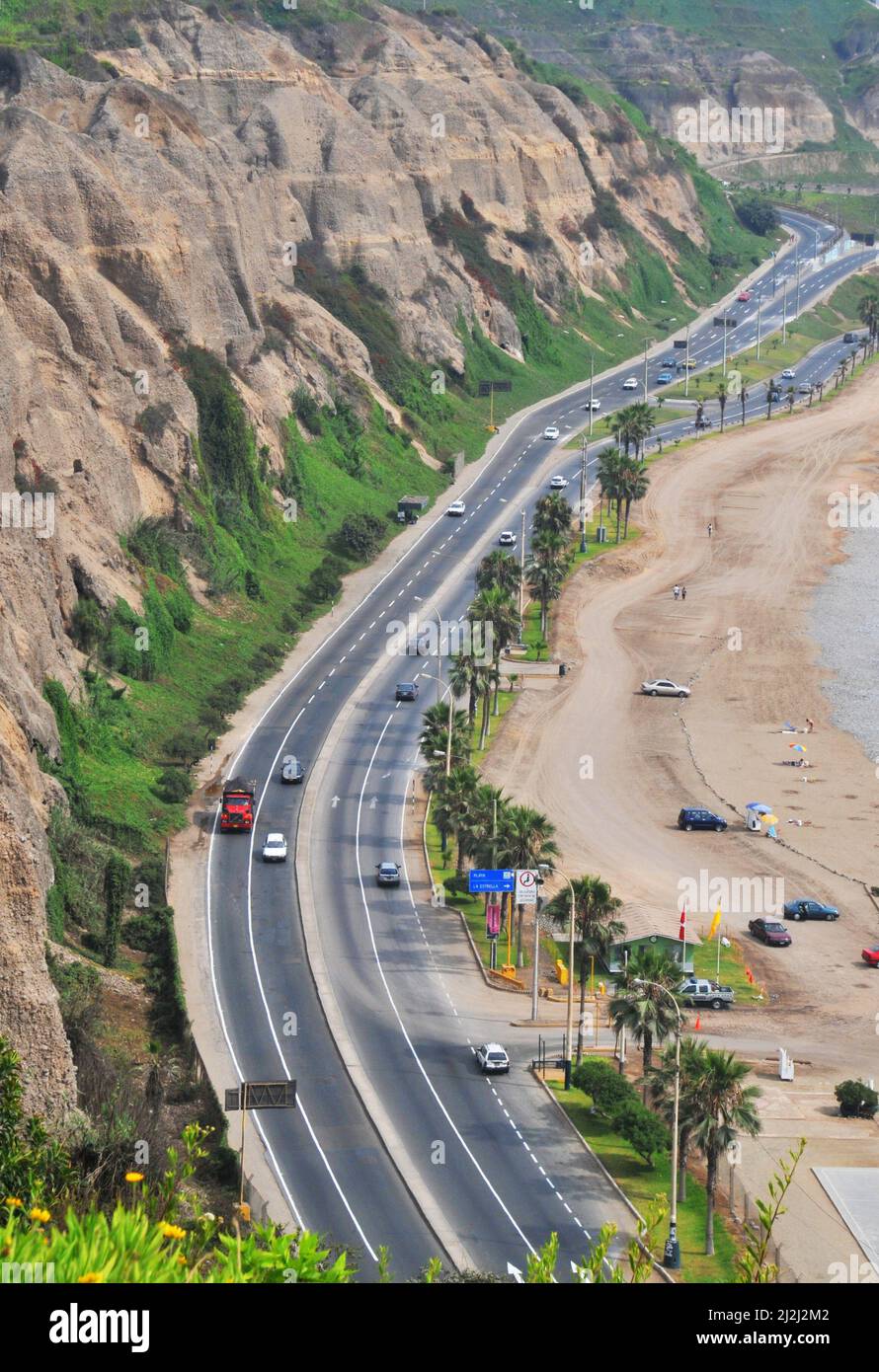 road scene, Costa Verde, Miraflores, Lima, Peru Stock Photo