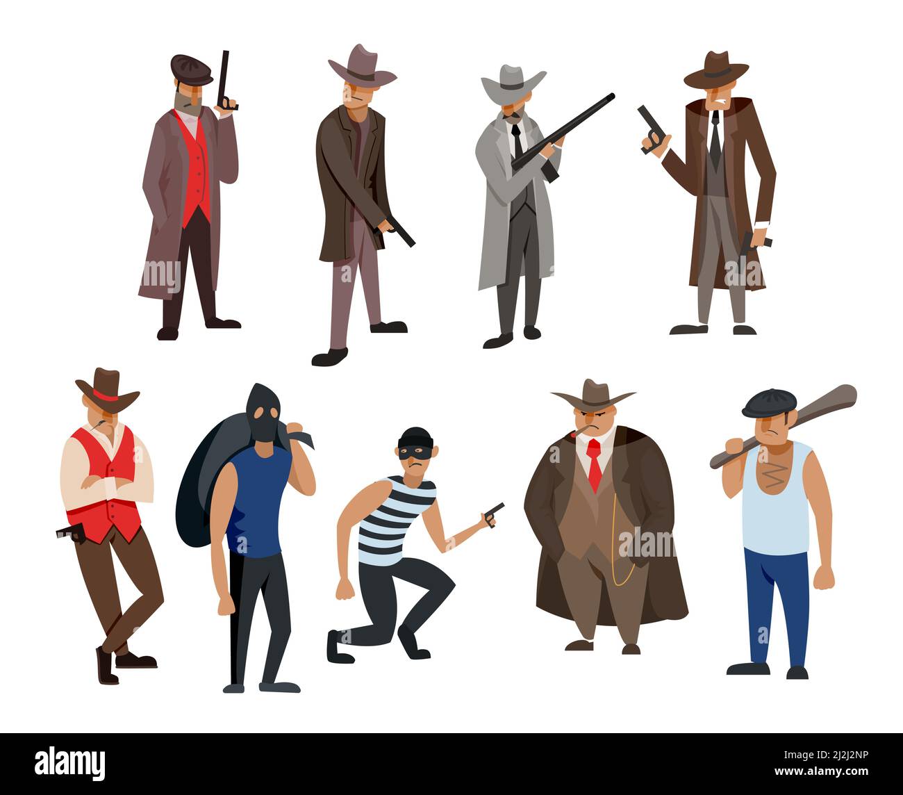 Gangster and mafia cartoon characters vector illustrations set. Killers and  criminals in hats, mafia boss, bodyguard, people in masks with pistols iso  Stock Vector Image & Art - Alamy