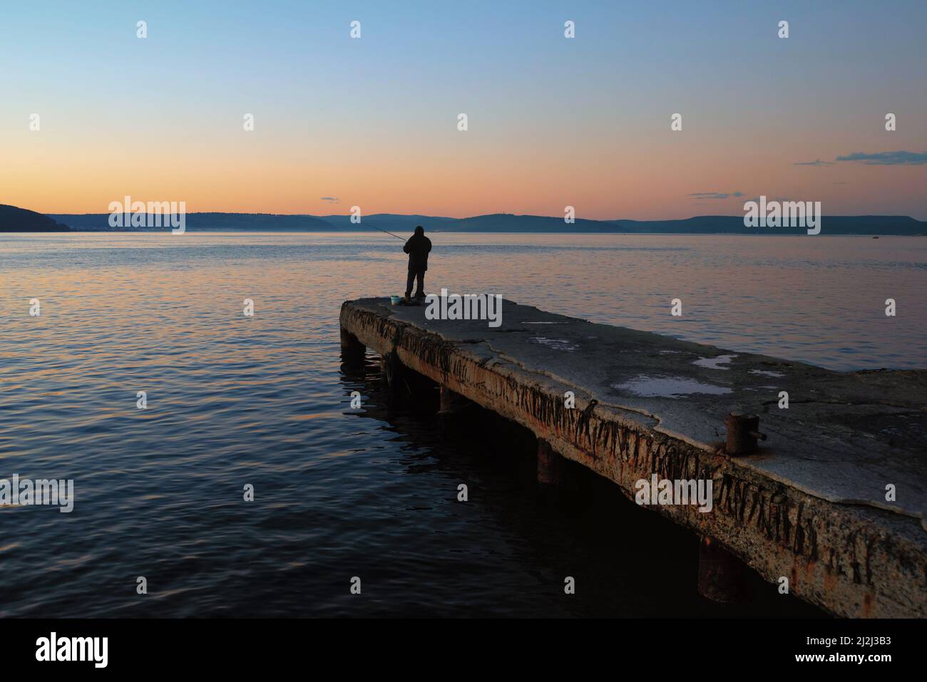 Beautiful sunset panorama of the Dardanelles and Gallipoli Peninsular from Canakkale  harbour. Stock Photo