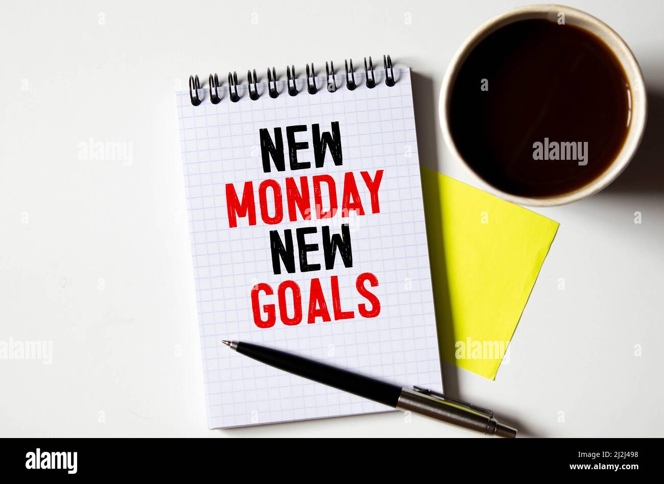 New Monday, new week, new goals handwriting on a napkin with a cup of coffee Stock Photo Alamy