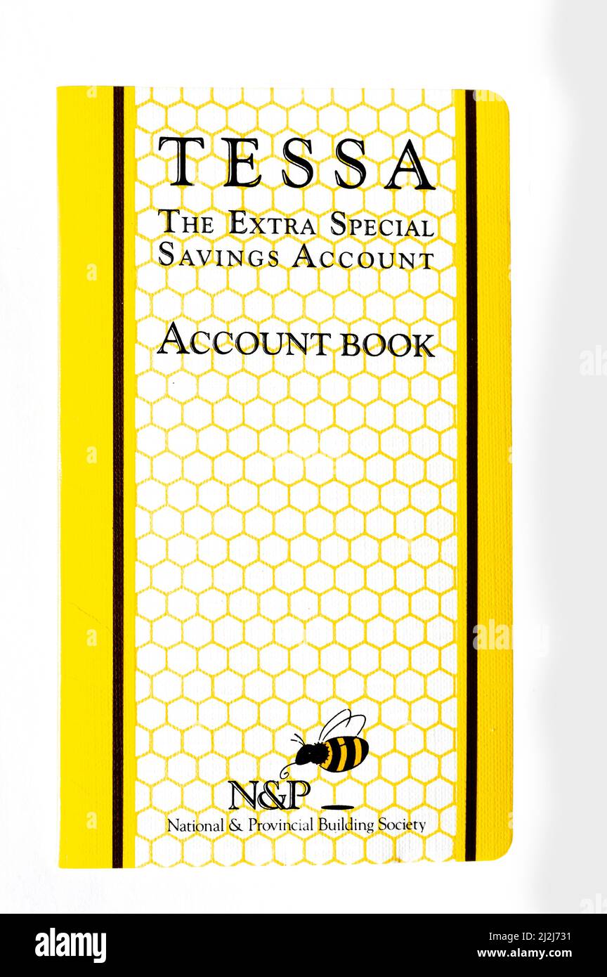 Cover of a TESSA savings book issued by the National and Provincial Building Society in 1991 for a Tax-Exempt Special Savings Account. Stock Photo
