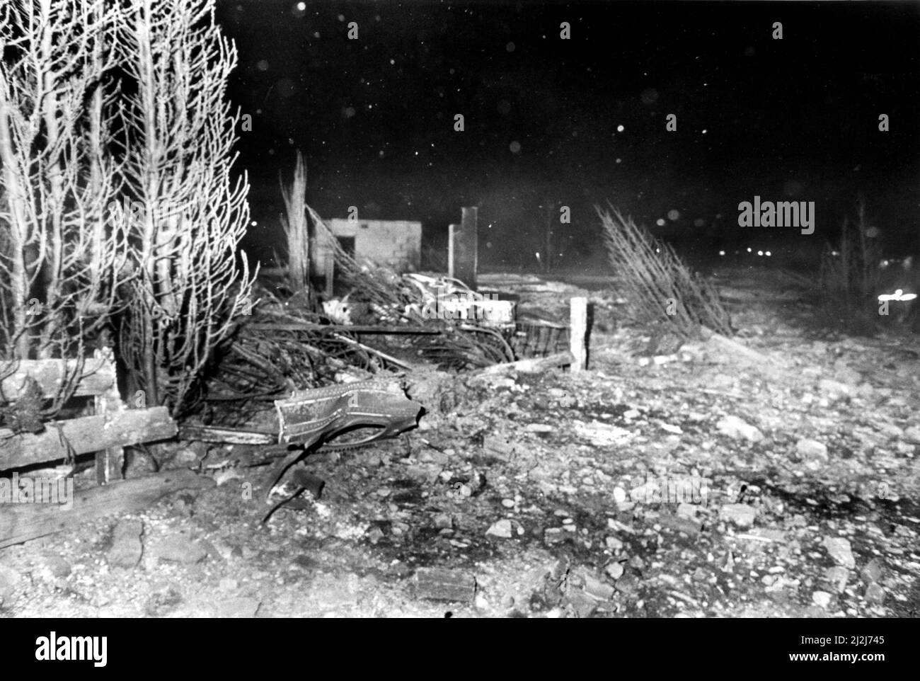 The Lockerbie Air Disaster which occurred on 21st December, 1988. The aircraft involved was the Pam Am Boeing 747-121, Clipper Maid of the Seas.  A scene of the devastation in and around Lockerbie.    22/12/1988 Stock Photo