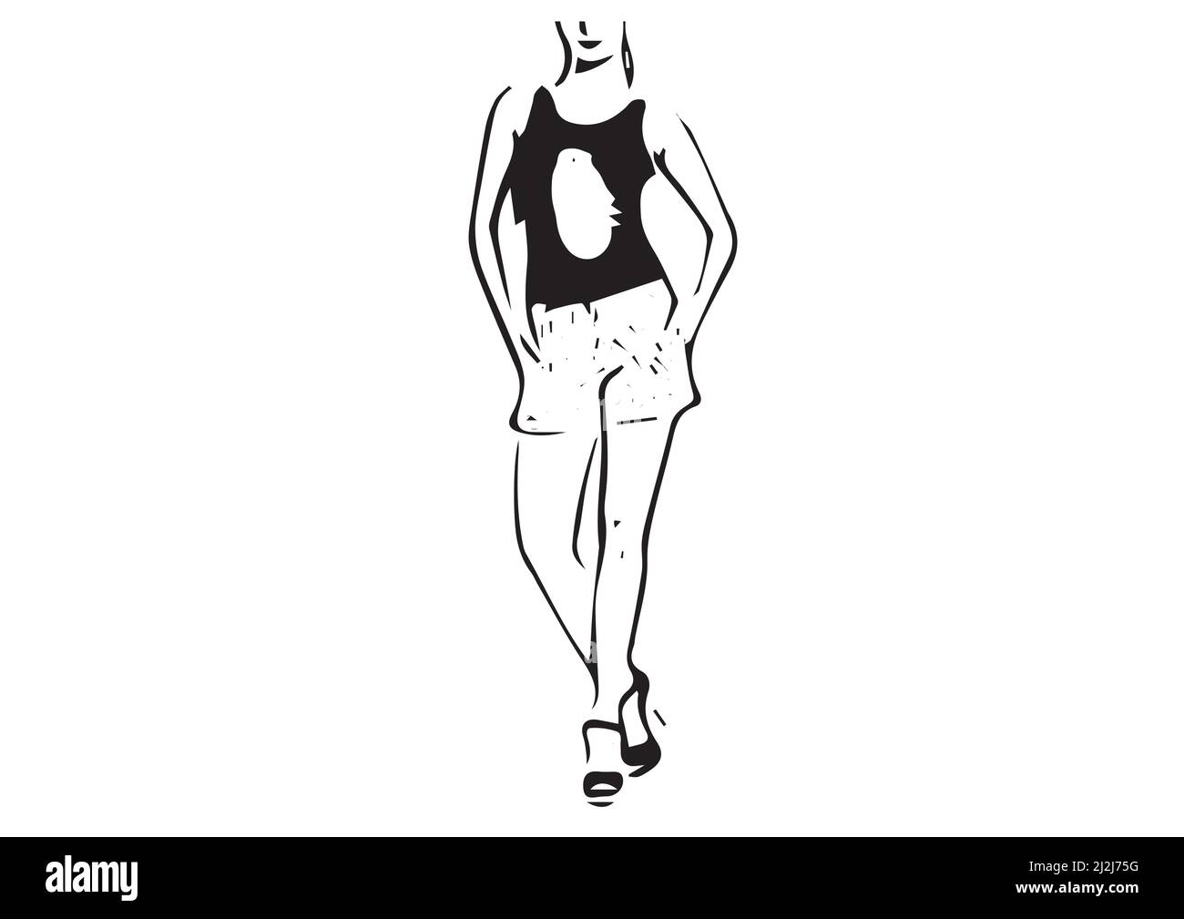 illustration of a young lady with wearing short art work in vector drawing Stock Vector