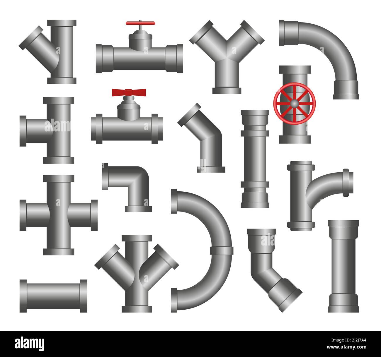 Steel pipes cartoon vector illustration set. Isolated icons of metal  pipeline connection, valves, flanges, drains for water or oil system.  Industrial Stock Vector Image & Art - Alamy