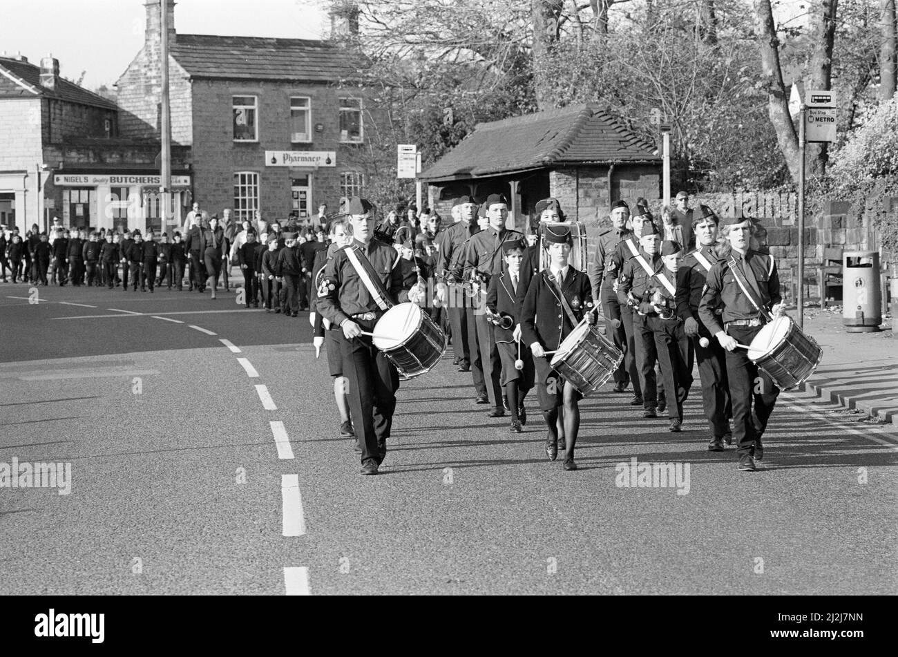 On parade... Boys' Brigade companies from the Pennine Division of the Yorkshire Battalion joined in a parade at Mirfield. The bands of the Mirfield and Harrogate companies played as they marched to a service at Hopton United Reformed Church which was conducted by the Rev Frank Hall ? who is also chaplain to the 1st Mirfield Company ? and the Rev Michael Wear, the battalion chaplain and a former Hopton minster. Also there was Dewsbury MP Ann Taylor, while the Kirklees Deputy Mayor, Clr Leonard Drake, took the salute after the service. 30th October 1988. Stock Photo