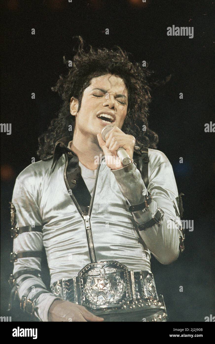 Michael Jackson performing on stage in concert at the Milton Keynes Bowl 10th September 1988