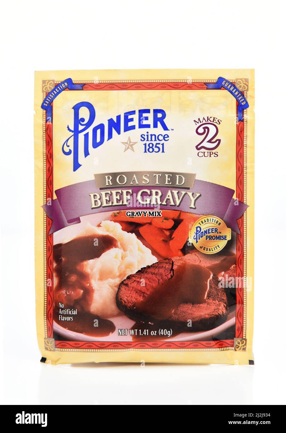 IRVINE, CALIFORNIA - 1 APR 2022:  A packet of Pioneer Roasted Beef Gravy Mix. Stock Photo