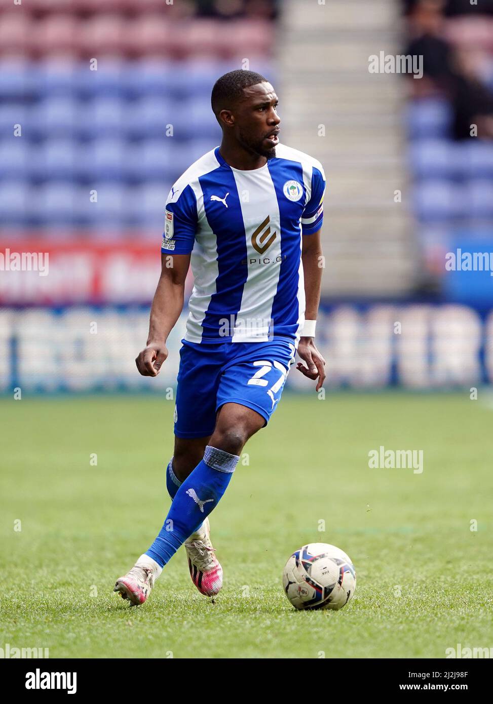 Wigan Athletic's Tendayi Darikwa during the Sky Bet League One match at the DW Stadium, Wigan. Picture date: Saturday April 2, 2022. Stock Photo