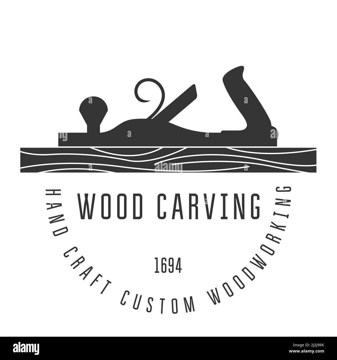 Carpentry vintage jointer, silhouette of carpenter jack plane tool, woodwork, plane shave, wood processing, vector Stock Vector