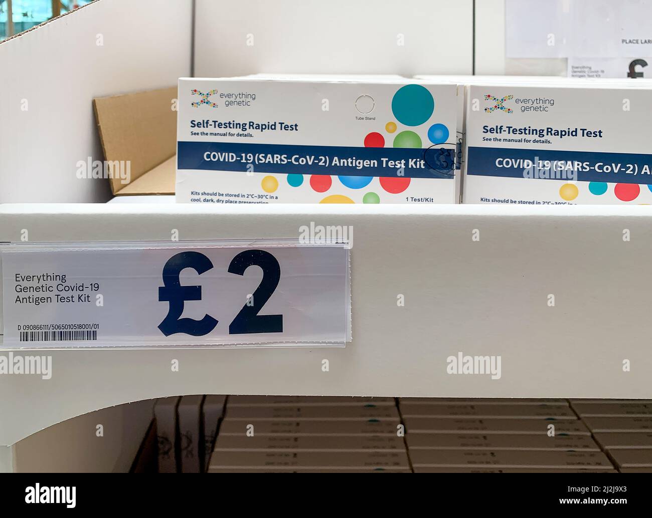 Taplow, UK. 2nd April, 2022. Single Covid19 Antigen Lateral Flow Tests