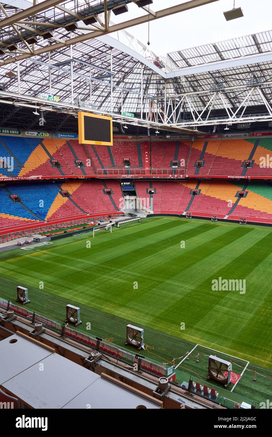 On a touristic tour  inside Amsterdam Arena (Johan Cruijff Arena) FC AJAX football stadium in Amsterdam, N Stock Photo
