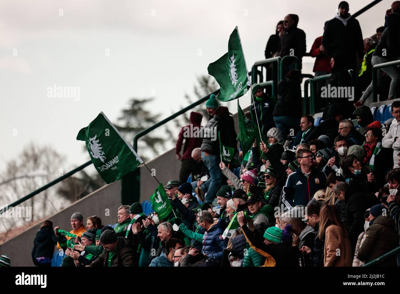 Connacht's suppporters  during  Benetton Rugby vs Connacht Rugby, United Rugby Championship match in Treviso, Italy, April 02 2022 Stock Photo