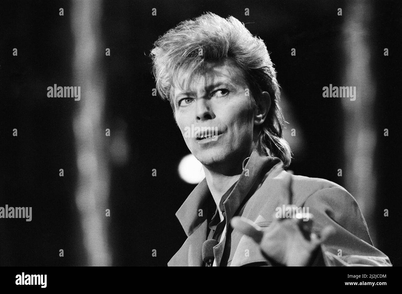 British pop singer David Bowie pictured performing in concert at